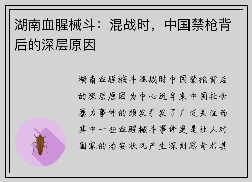 湖南血腥械斗：混战时，中国禁枪背后的深层原因